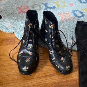 Ives Saint Laurent Lolita Floral combat boot size 39